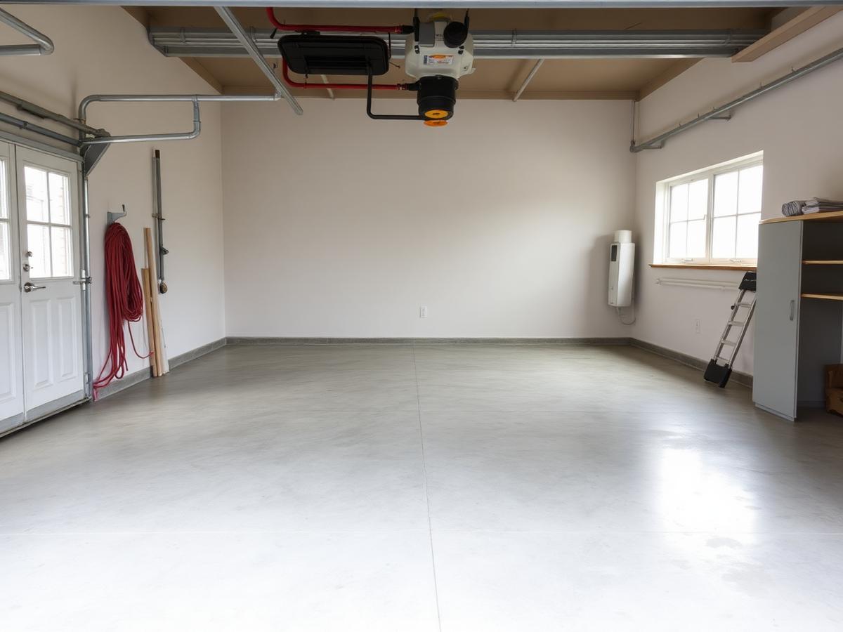 The same garage empty and swept clean
